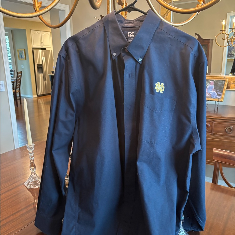 Navy Blue Button-Up Shirt with Embroidered Logo